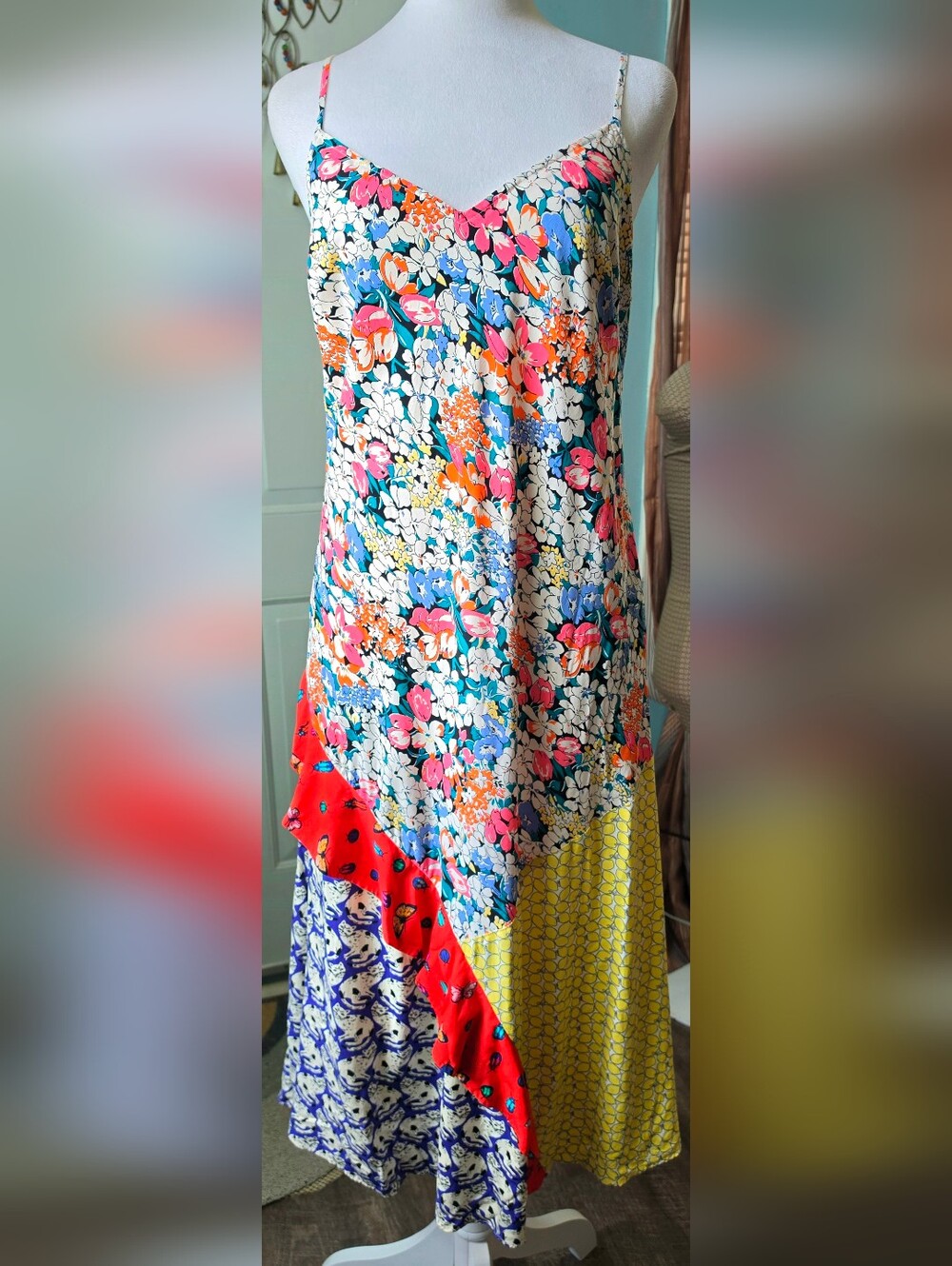 52 Conversations Anthropologie Colloquial Bias Patchwork Dress Womens SP Multi
